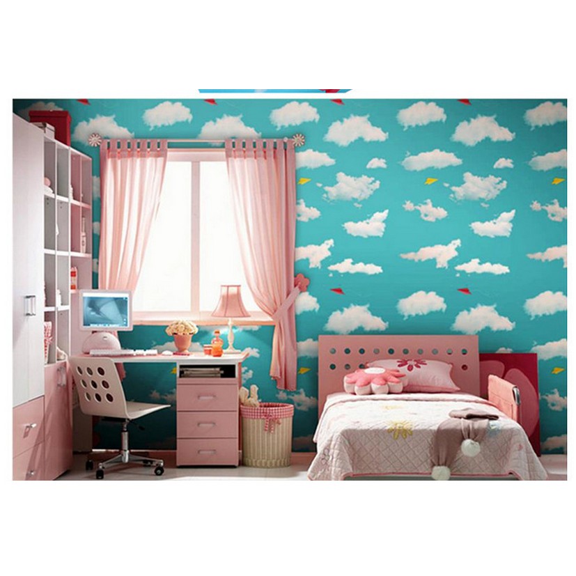 1 mét Giấy dán tường mây trời xanh ngọc khổ rộng 45cm có keo sẵn