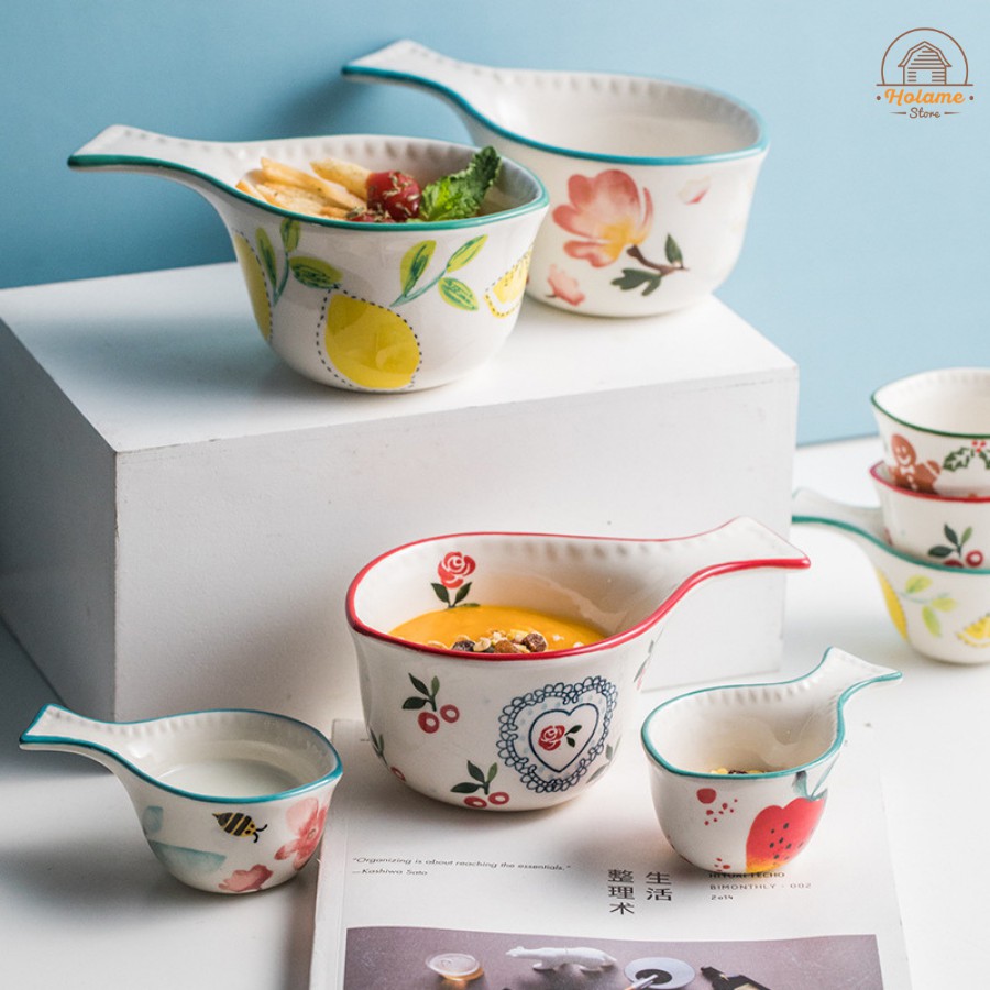 Bát ăn dặm hình cá , thố sứ có tay cầm bằng sứ Holame