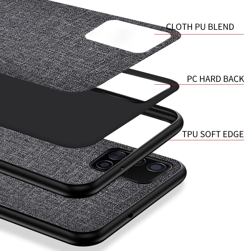 Ốp điện thoại vải cứng viền TPU mềm cho Samsung Galaxy A12 A11 A21S A31 A51 A71 M31 M51 Case Cover