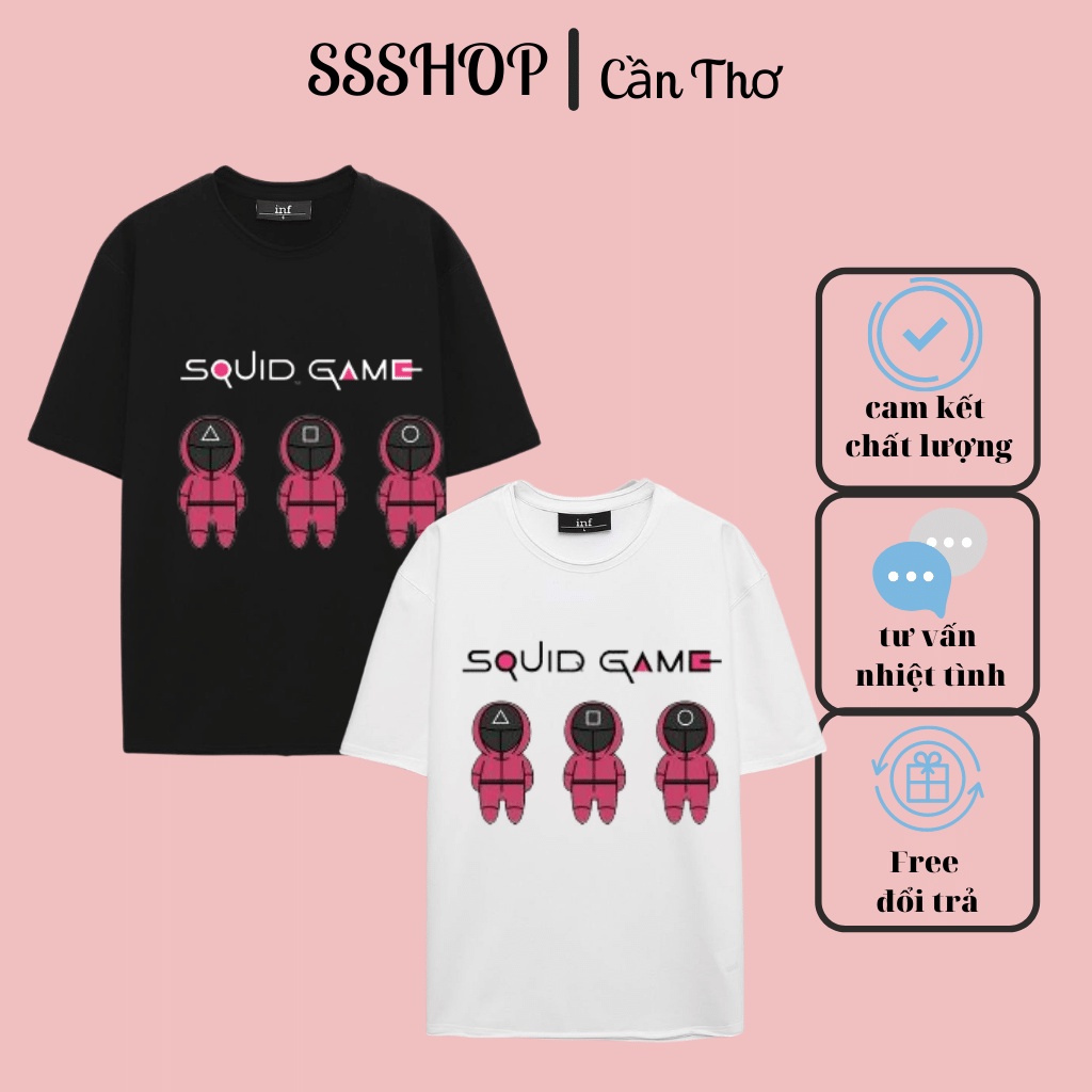 Áo phông unisex in hình Trò Chơi Con Mực SQUID GAME, Áo cotton xịn co giãn 4 chiều cổ tròn cột tay SSShop