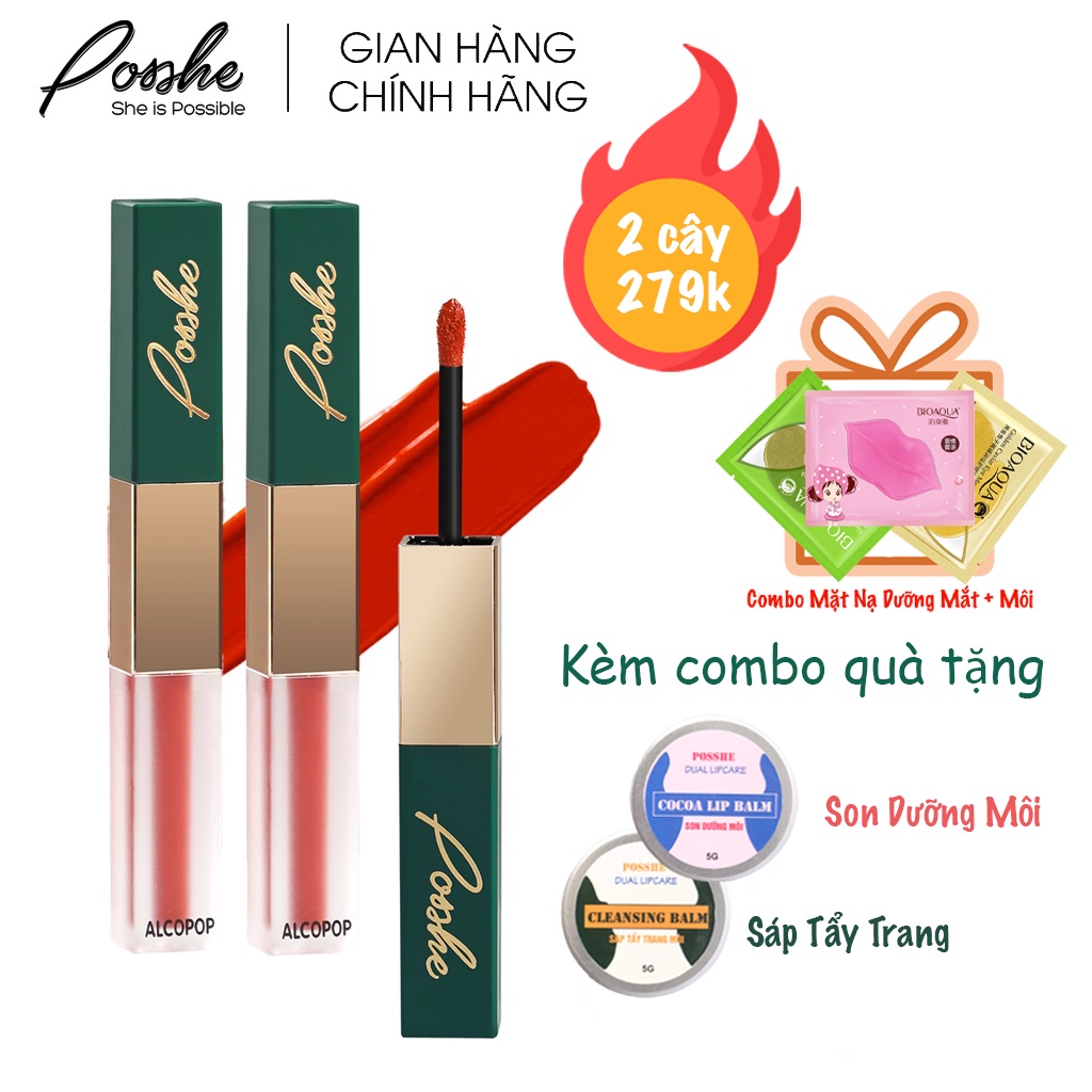 Son Posshe 2 Đầu Siêu Lì Không Trôi - Mua 2 Cây Tặng Combo Son Dưỡng + Sáp Tẩy Trang