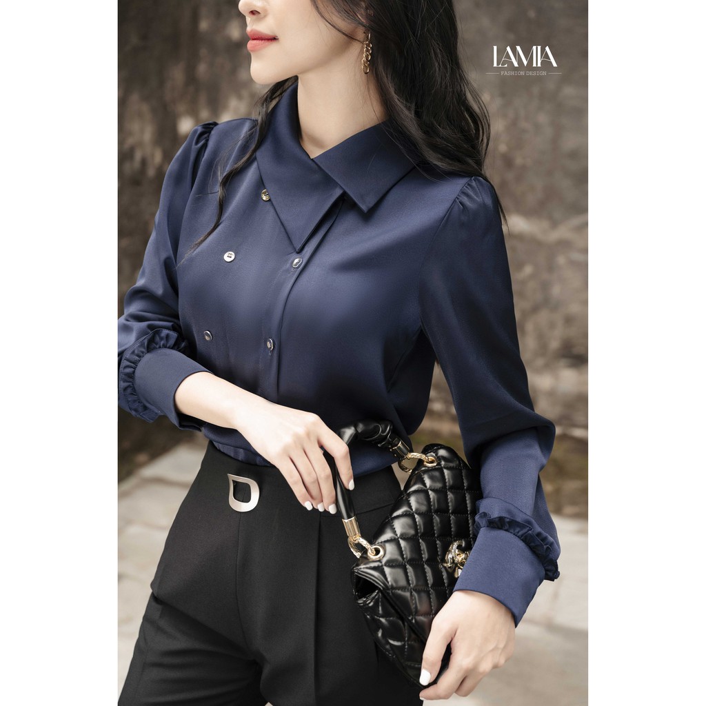LaMia Design sơ mi nữ màu xanh than LA060