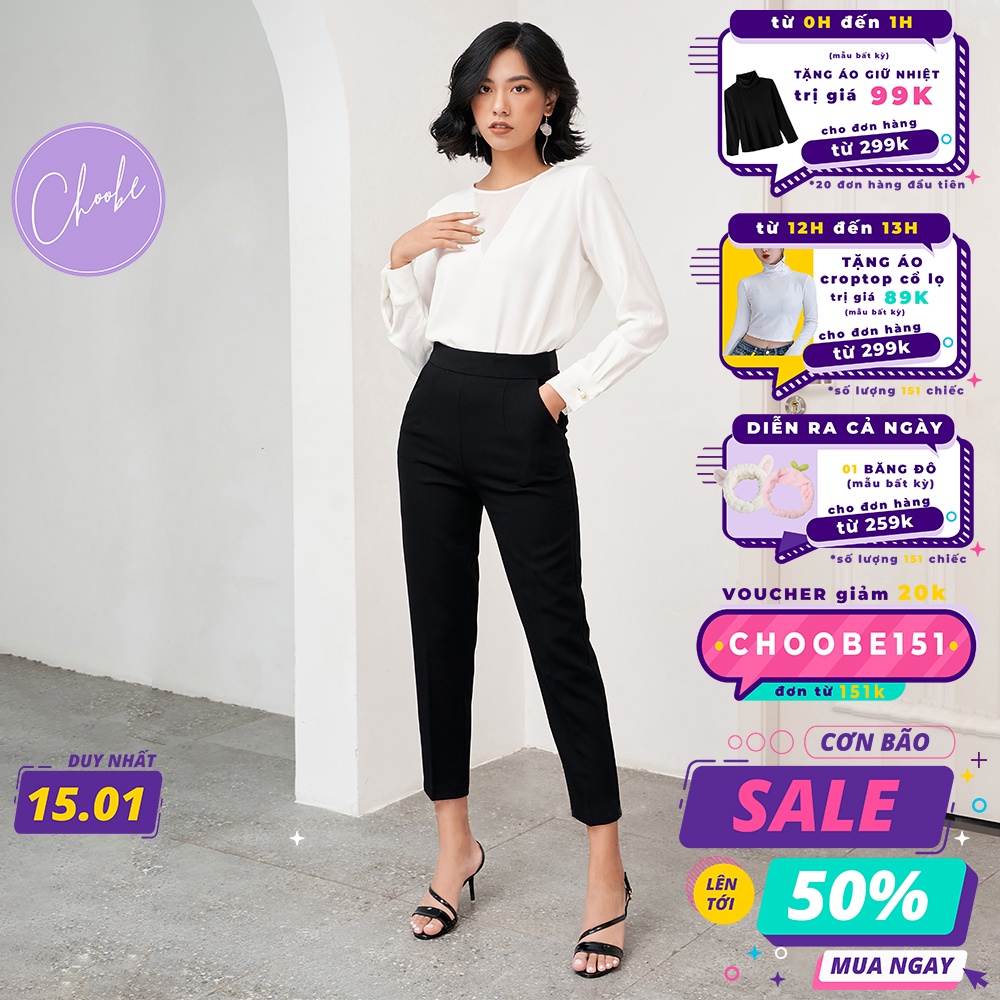 Quần baggy nữ Choobe cạp chun sau baggy vải công sở cạp cao dáng chuẩn thanh lịch Q26