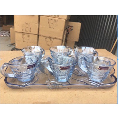 6 Ly Cốc thủy tinh _ bộ 6 cốc thủy tinh kèm khay