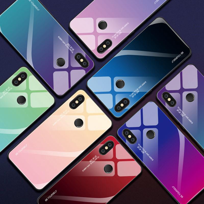 Ốp điện thoại kính cường lực màu gradient thời trang cho Xiaomi Redmi Note 7 5 6 Pro