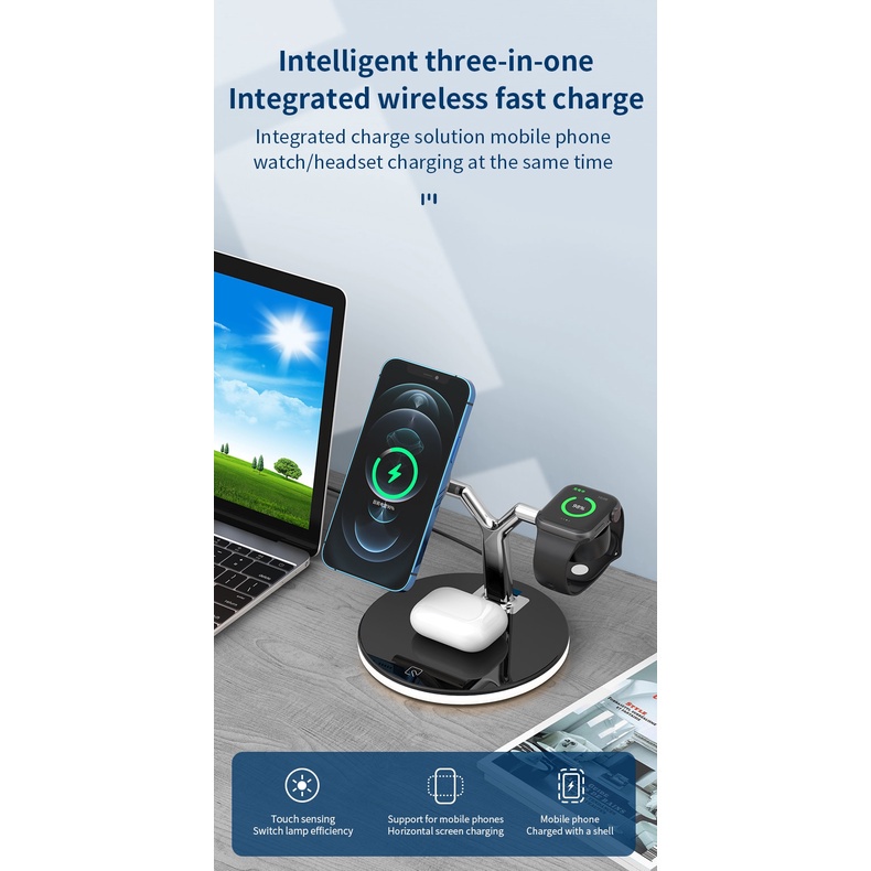 Đế Sạc Nhanh ko dây Từ Tính 3 Trong 1 25W Cho sạc ko dây táo IP12 13 Pro Max