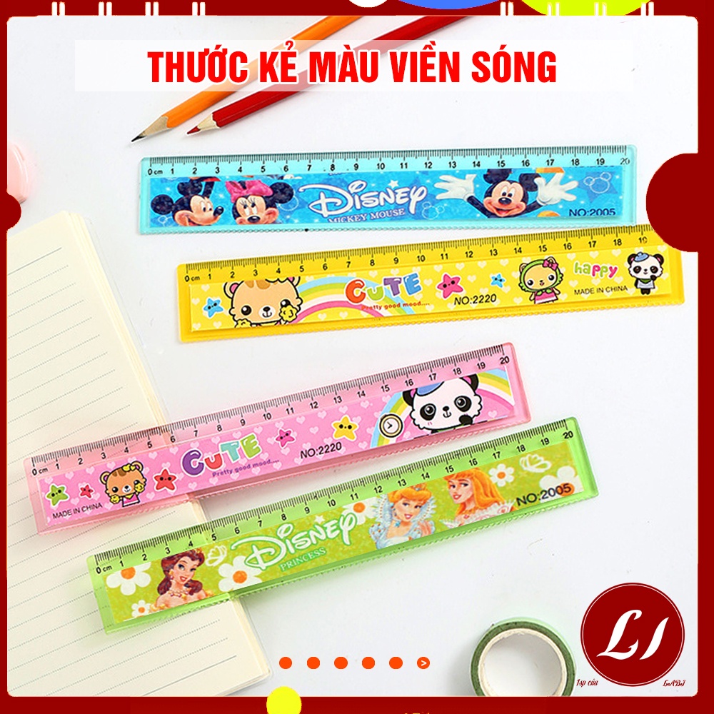 Thước kẻ thẳng màu sắc viền sóng tiện lợi cho bé - loại 20cm