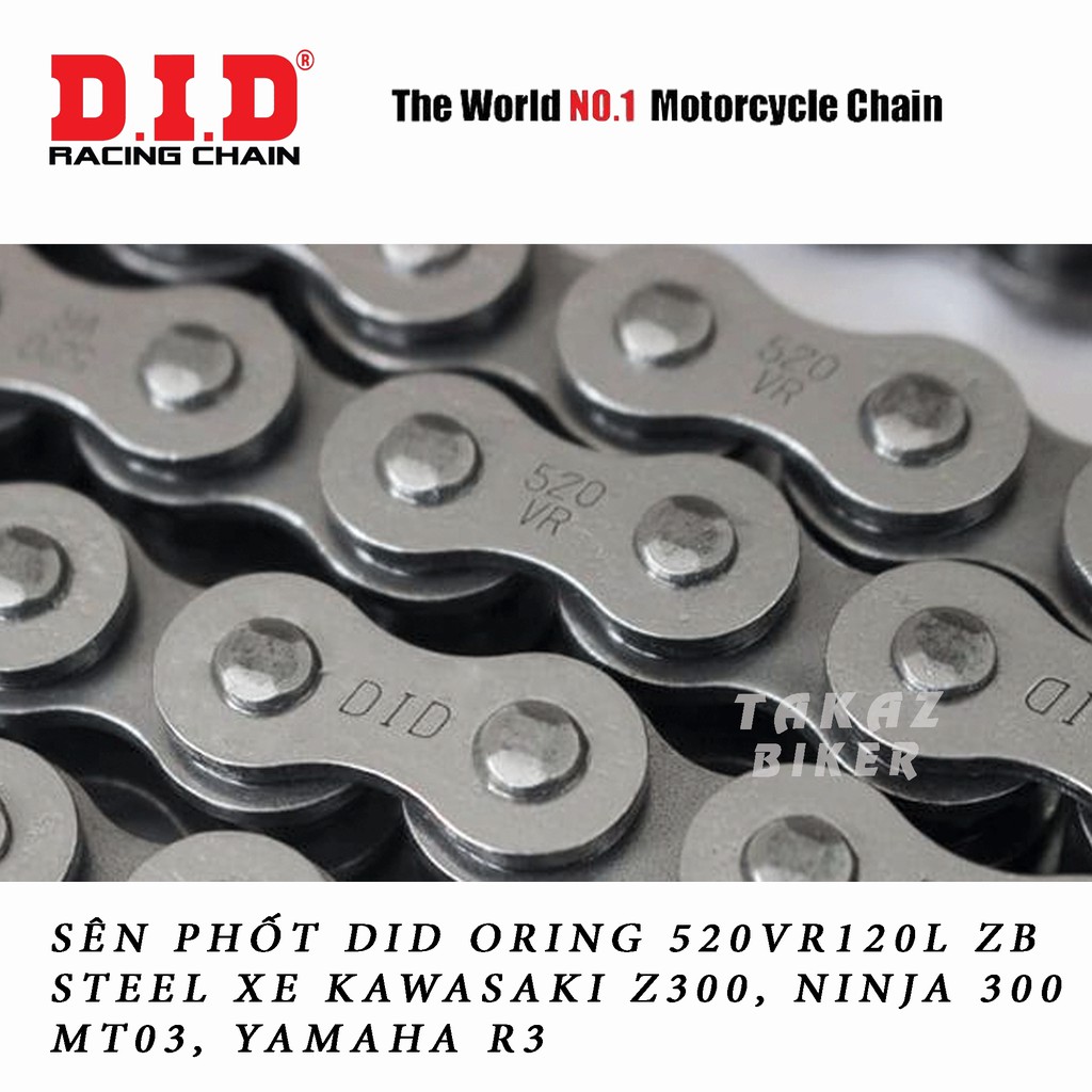Sên phốt DID Oring 520VR 120ZB Steel dùng cho xe Kawasaki Z300, Ninja 300, MT03, Yamaha R3