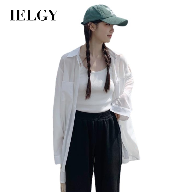 IELGY Áo Sơ Mi chiffon Tay Dài Màu Trắng Dễ Phối Đồ Thời Trang Cho Nữ