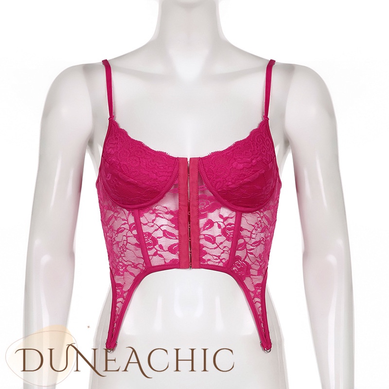 DUNEA Áo Hai Dây Phối Ren Thiết Kế Dây Đan Chéo Hở Lưng Phong Cách Quyến Rũ