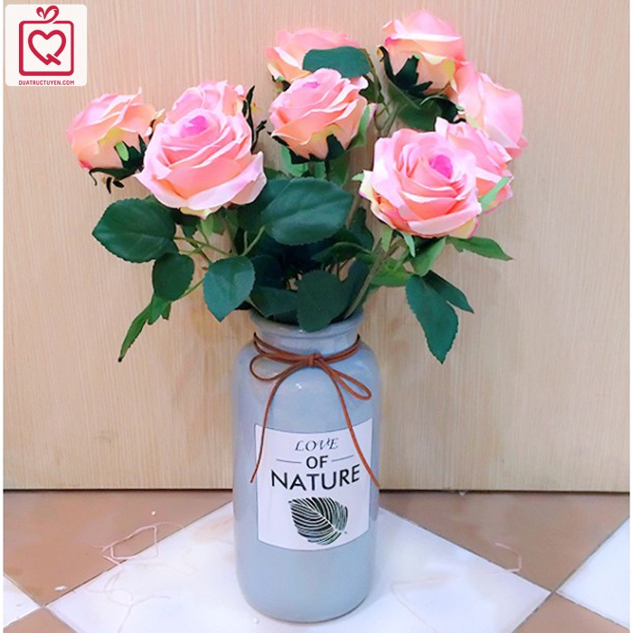 Lọ hoa dáng trụ Love Nature màu Pastel cổ thắt nơ, bình hoa trang trí Tết độc đáo