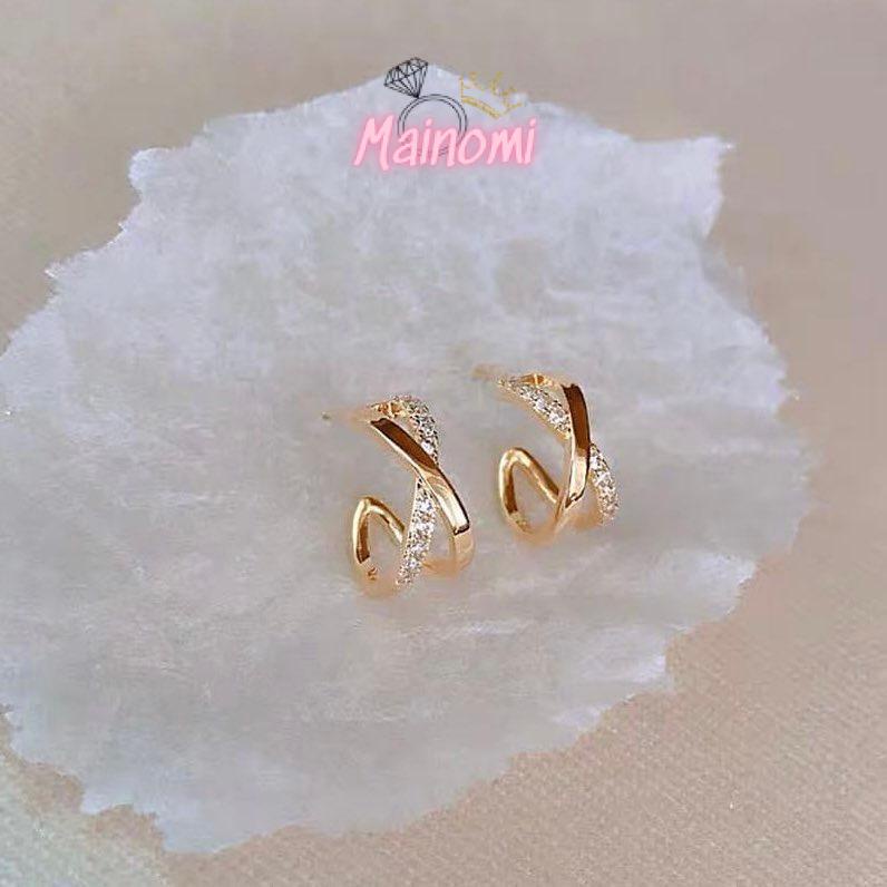 Bông tai dáng vắt chéo ôm tai độc đáo bạc ta Mainomi Shop Bạc Xinh