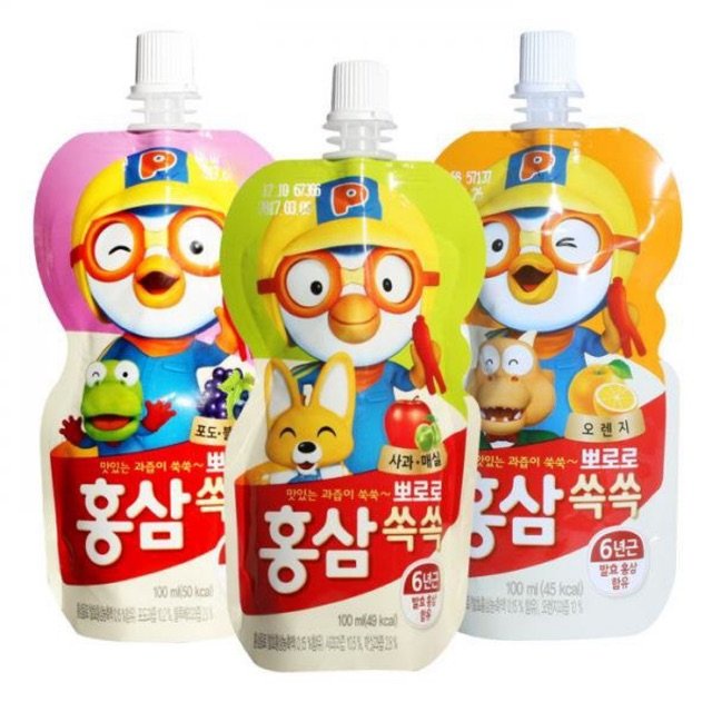 Nước Hồng Sâm Trái Cây Pororo Paldo Hàn Quốc 100ml (3 Vị)