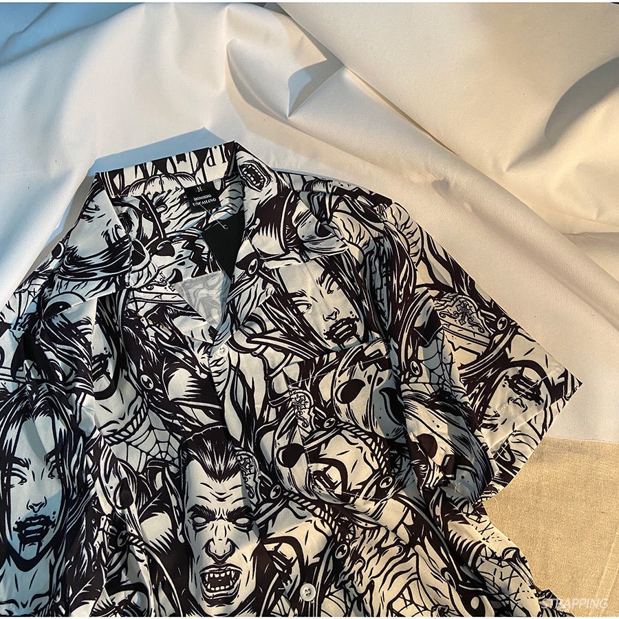 Áo Sơ Mi Tay Ngắn Màu Tím In Họa Tiết Hoa Phong Cách Nhật Bản Thời Trang Cho Nam Và Nữ