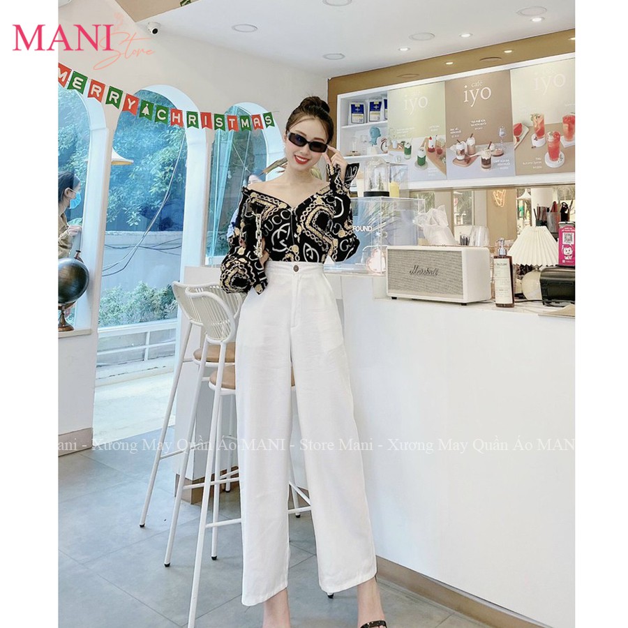Quần đũi ống rộng nữ dài cạp cao lưng chun khoá thật màu đen trắng phong cách ulzzang Hàn Quốc form đứng cực đẹp