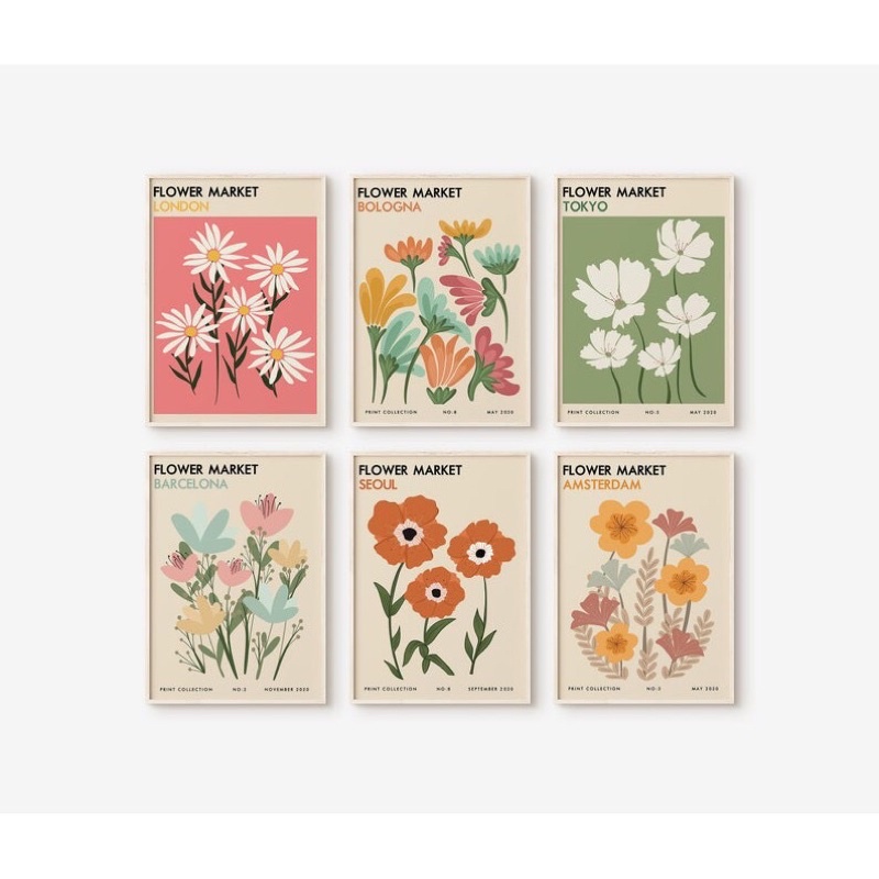 Tranh canvas hoa Flower Market siêu hot đầy đủ khung và phụ kiện treo
