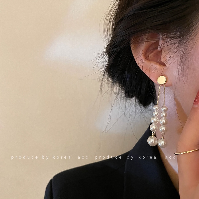 Bông Tai Mạ Bạc 925 Đính Ngọc Trai Tua Rua Phong Cách Hàn Quốc