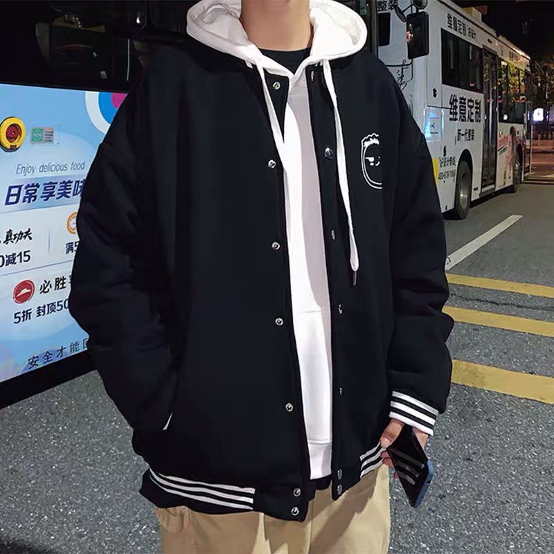 Áo Khoác Cardigan Bomber Nỉ Bông in Mặt Cười Form Rộng Unisex Nam Nữ Ulzzang KUN