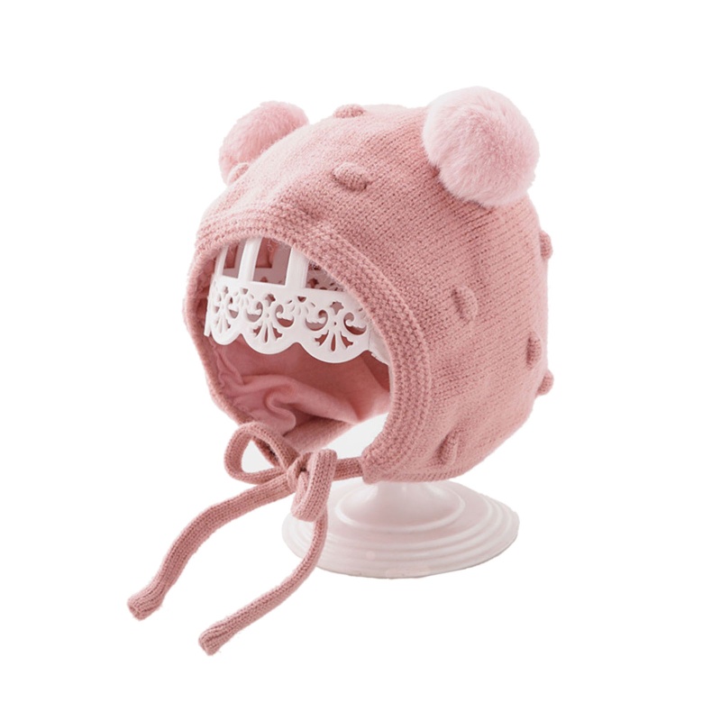 Mũ Beanie Dệt Kim Mềm Mại Đính Bóng Lông Dày Dặn Giữ Ấm Tai Dễ Thương Cho Bé