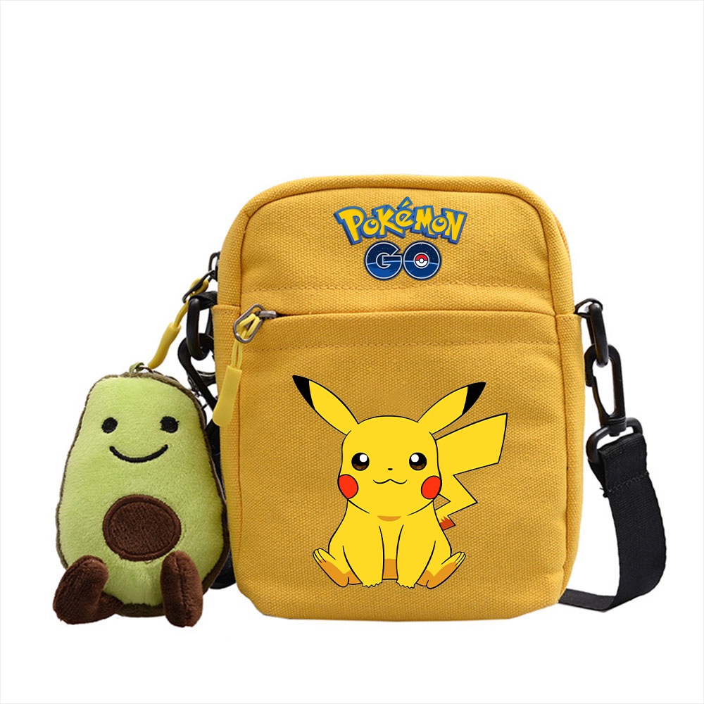 Túi Đeo Chéo Vuông Nhỏ In Hình Pikachu Pokemon Cho Nam Nữ
