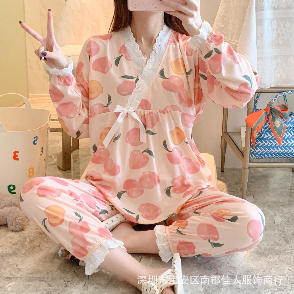 Bộ ngủ nữ dài tay chất cotton kimono pyjama phiên bản Hàn Quốc cao cấp 2022