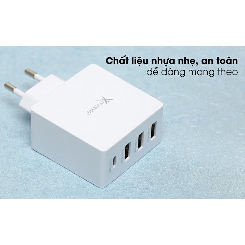 Adapter sạc 4 cổng USB Type C 4.8A Xmobile DS931-WB Trắng
