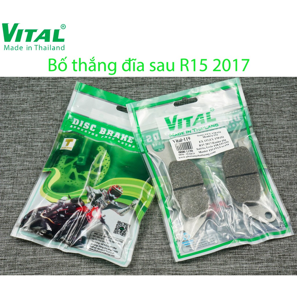 Bố thắng đĩa sau + trước R15, MT15 hiệu VITAL - Má phanh xe máy, bố thắng đĩa VITAL chính hãng Thái lan