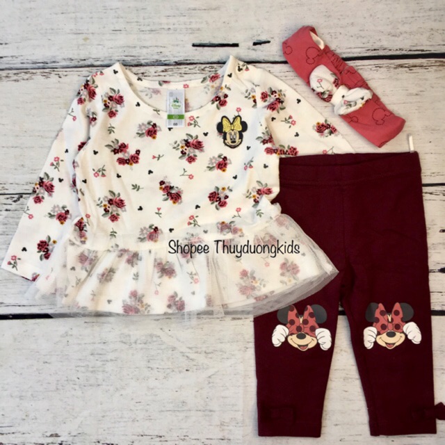 🐣Bộ cotton Minnie Disney kèm turban cho bé gái hàng dư xịn