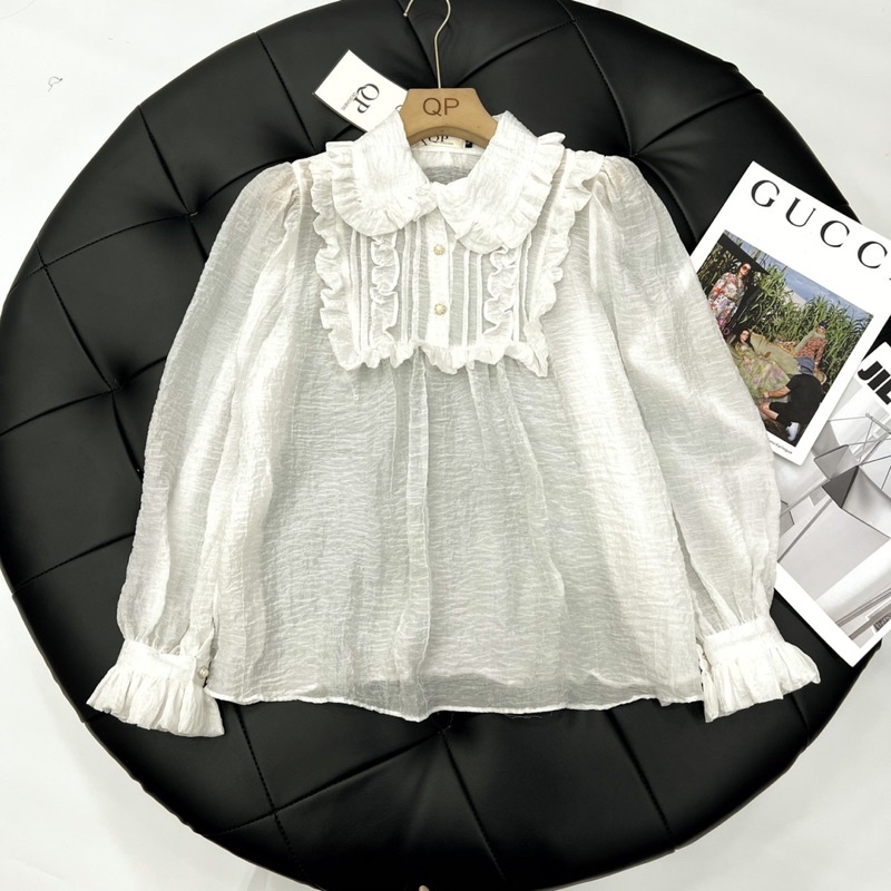 Áo sơmi tơ cổ bèo babydoll