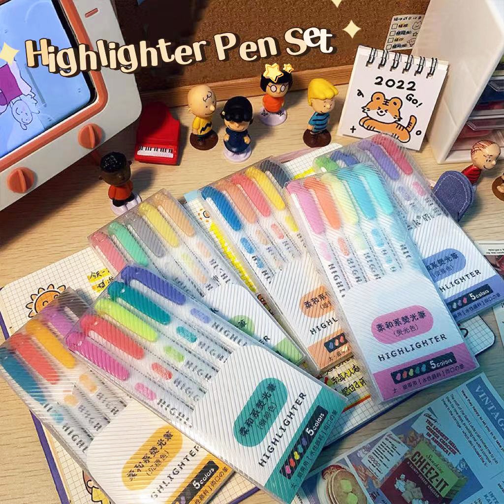 Letit | Set 5 bút dạ quang hai đầu dùng để trang trí nghệ thuật