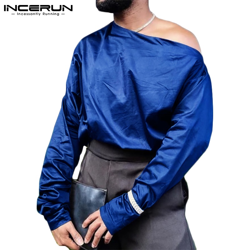 Áo INCERUN tay dài lệch vai thời trang 2 màu tùy chọn dành cho bạn nam