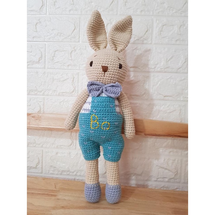 Thỏ Mint 48cm- Gấu bông len cotton cho bé sơ sinh có thêu tên miễn phí và Tiệt trùng sản phẩm.
