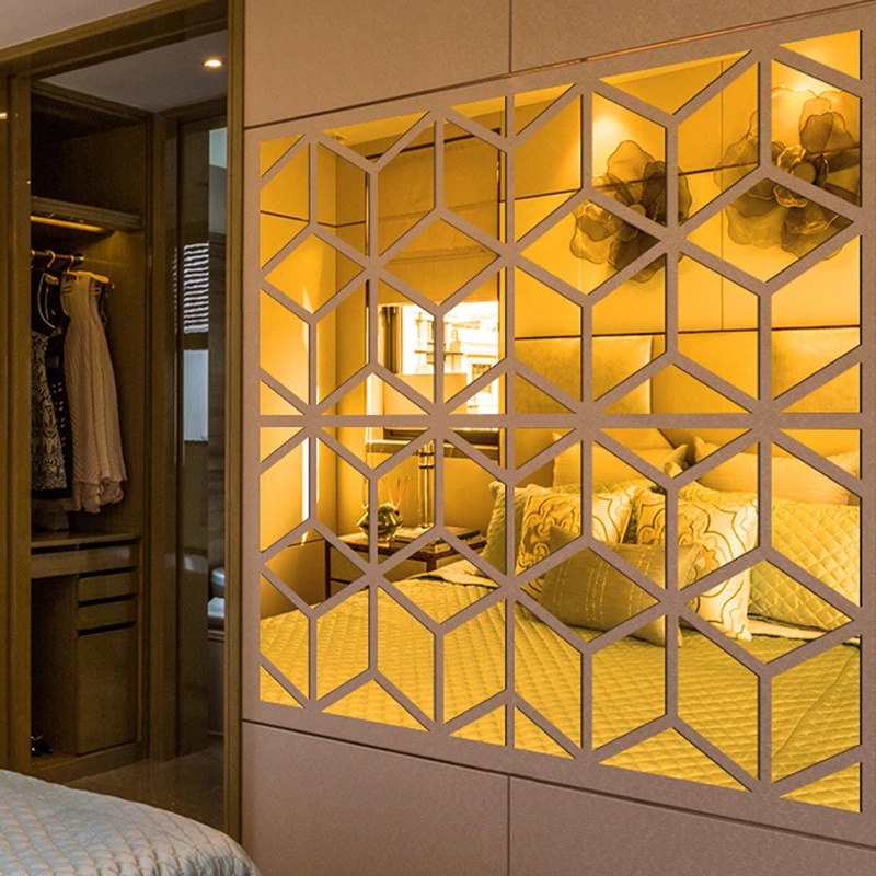 Miếng Dán Tường Trang Trí Tự Dính Bằng Acrylic Tráng Gương Hình Thoi Đơn Giản DIY S/M/L