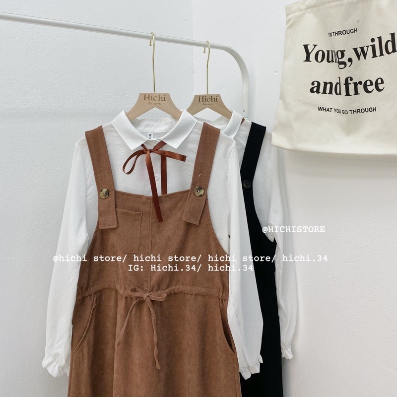 váy yếm nhung vintage rút eo ulzzang ẢNH THẬT VIDEO hichi | BigBuy360 - bigbuy360.vn