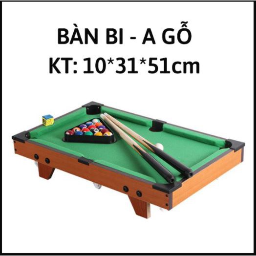 Bida Mini bằng Gỗ - Mặt bàn Vải Nỉ - 15 bi đánh số + 2 Gậy + 1 Tẩy - Kích thước 51*31*10cm