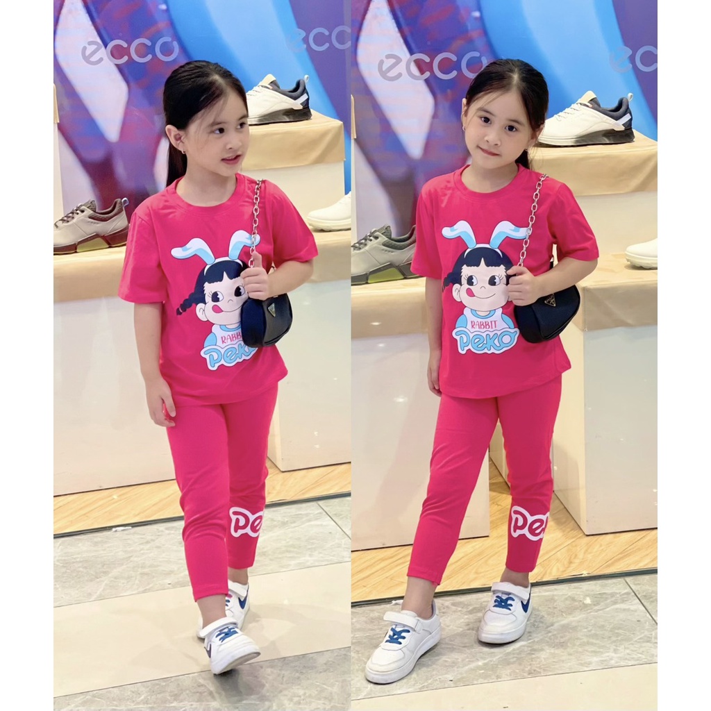 Đồ bộ bé gái, Bộ bé gái size đại áo ngắn tay quần dài thể thao cá tính 24-42kg J322