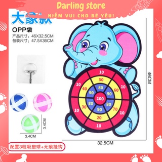 Đồ chơi trẻ em Bảng phi tiêu bóng dính tặng kèm 3 trái bóng, bảng ném bóng gai tính điểm hình con vật ngộ nghĩnh