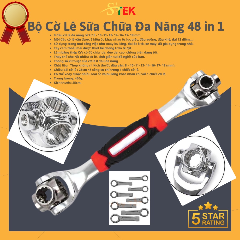 Bộ Cờ Lê Sữa Chữa Đa Năng 48 in 1 Làm Bằng Thép CrV Có Độ Chịu Lực Dẻo Dai Cao Chống Biến Dạng Tốt