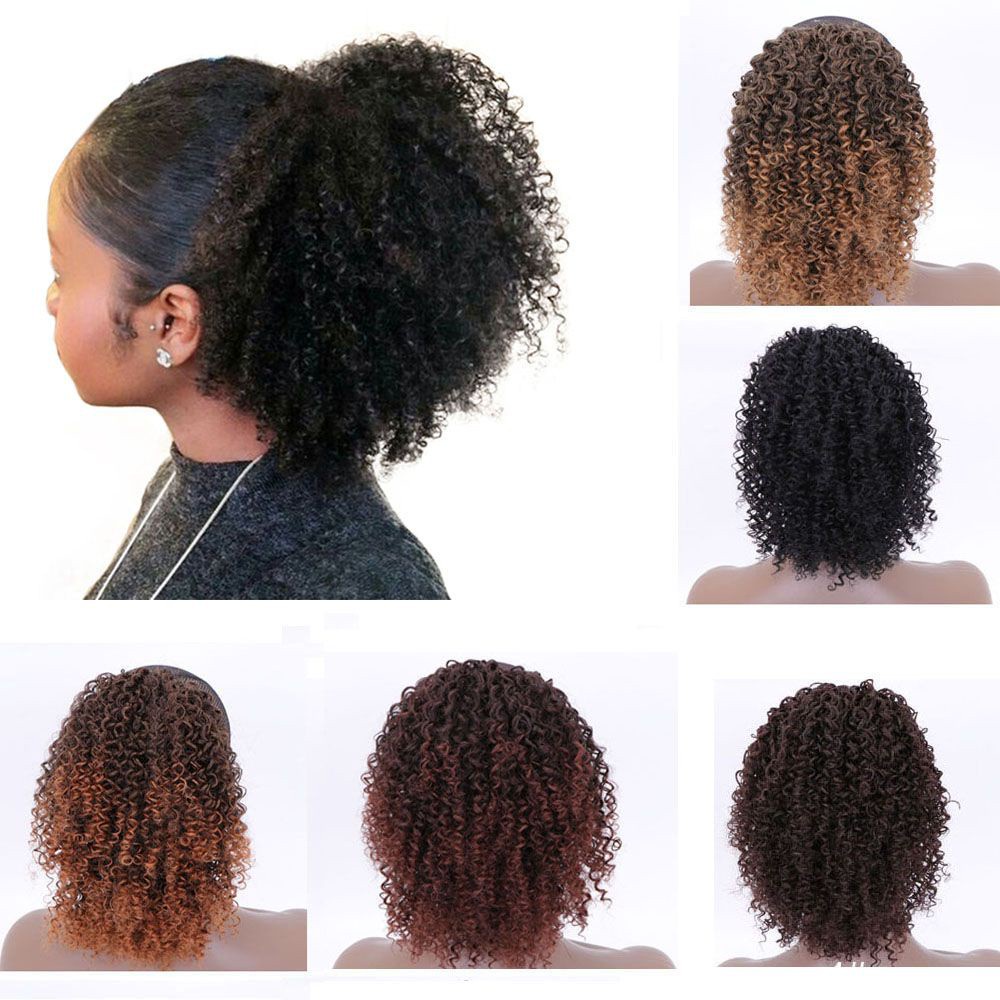 GUADALUPE Short  Braid Wig Hair Extensions for Women Ponytail Hair Synthetic Wig Afro Kinky Natural Hair Clip African American Wigs Drawstring Ponytails Curly Ponytail