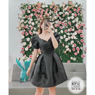 Bigsize Đầm tafta tùng xếp li D566