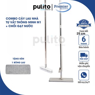 Combo cây lau nhà tự vắt thông minh Spin mop và cây chà sàn nhà tắm cán dài Pulito tiện lợi vệ sinh