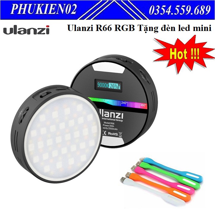 Đèn Led Ulanzi R66 RGB Trợ Sáng Chụp Ảnh, Quay Phim Cho Máy Ảnh, Điện Thoại Tặng kèm đèn led mini cắm cổng usb