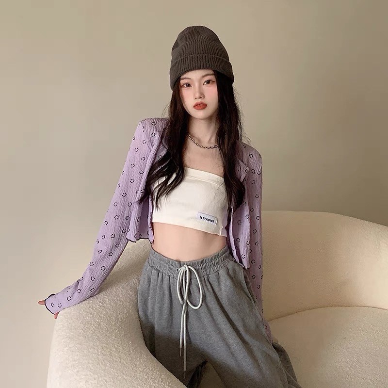 Áo khoác montagut croptop hình mặt cười dễ thương ulzzang Hàn Quốc [Yannie]