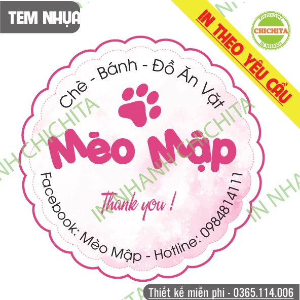 COMBO 100 Tờ tem nhựa, tem trong - in theo yêu cầu