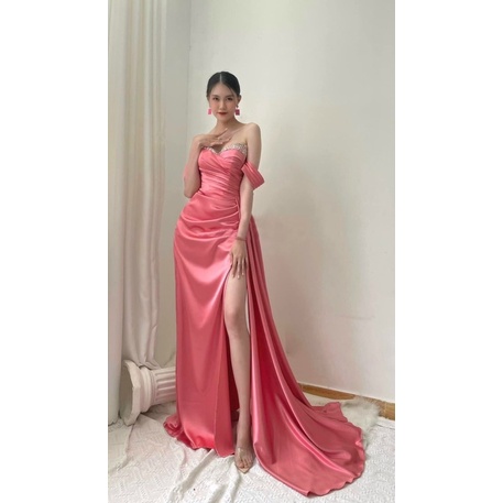 Đầm maxi dạ hội rớt 1 vai tà dài TRIPBLE T DRESS chất phi thun lụa xẻ đùi - size S/M/L - MS413V