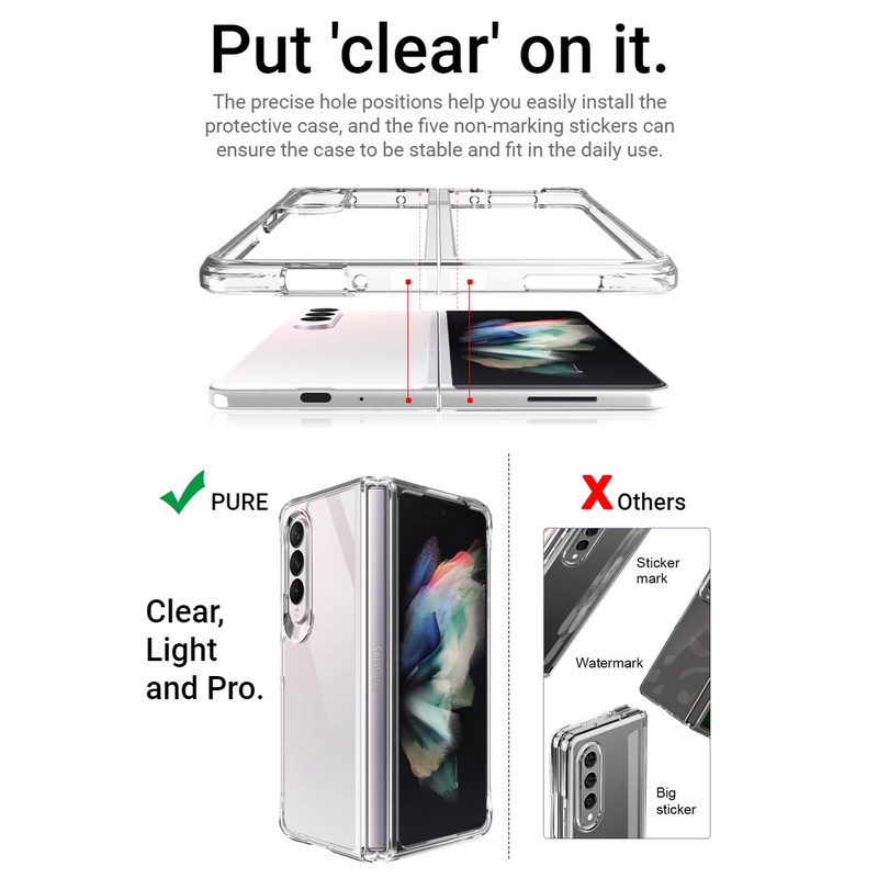 Ốp Điện Thoại Cứng Trong Suốt Chống Rơi Có Thể Gấp Gọn Cho Samsung Galaxy Z Fold 3 5G