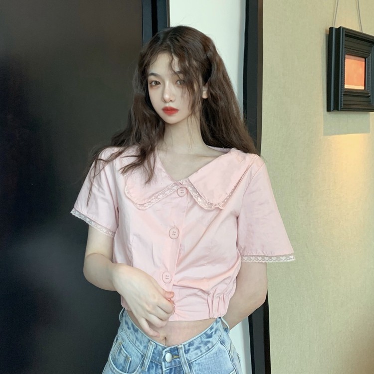 [SẴN] Áo croptop sơ mi kiểu nữ ngắn tay Ulzzang Quảng Châu ASC76