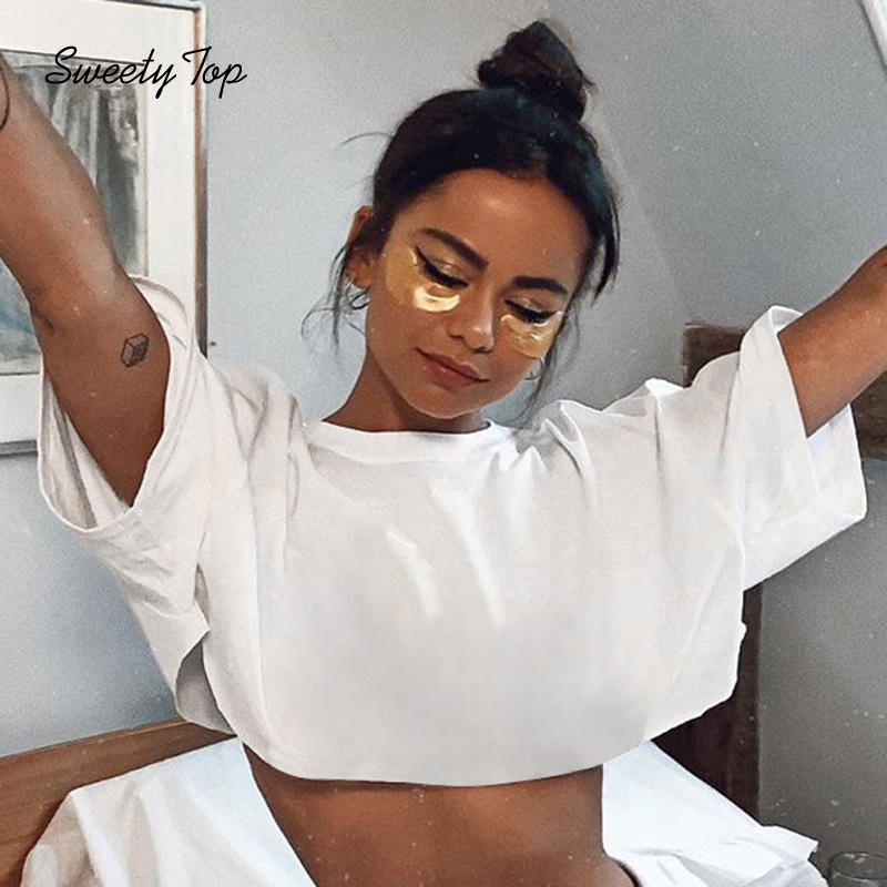 Áo Croptop Dáng Rộng Ngắn Tay Màu Trơn Đơn Giản Thời Trang Mới Cho Nữ