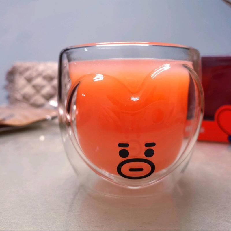 Cốc thủy tinh hai lớp chịu nhiệt trong suốt in họa tiết hoạt hình BTS sáng tạo dễ thương