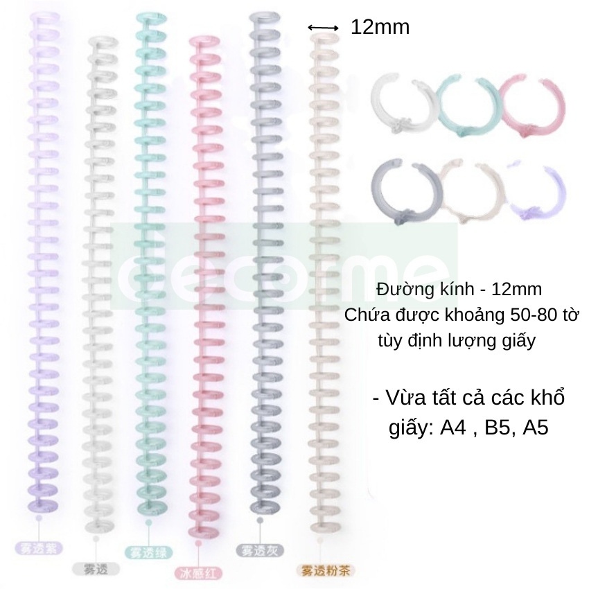 Còng nhựa kẹp giấy lò xo DecorMe còng cao cấp A4 B5 A5 làm gáy sổ còng có thể cắt rời loại cao cấp